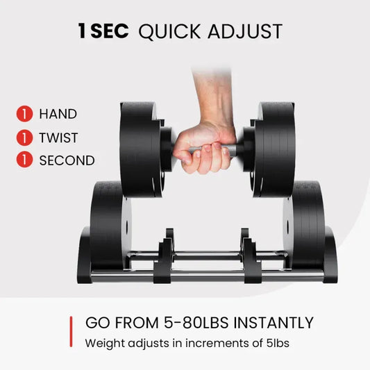 5-80 lbs Smart Adjustable Dumbbell Set